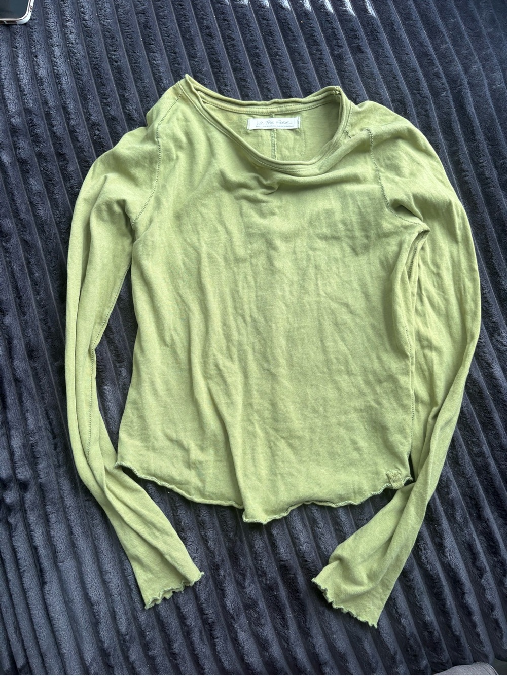 We The Free Olive Green Lettuce-Edge Long Sleeve Tee